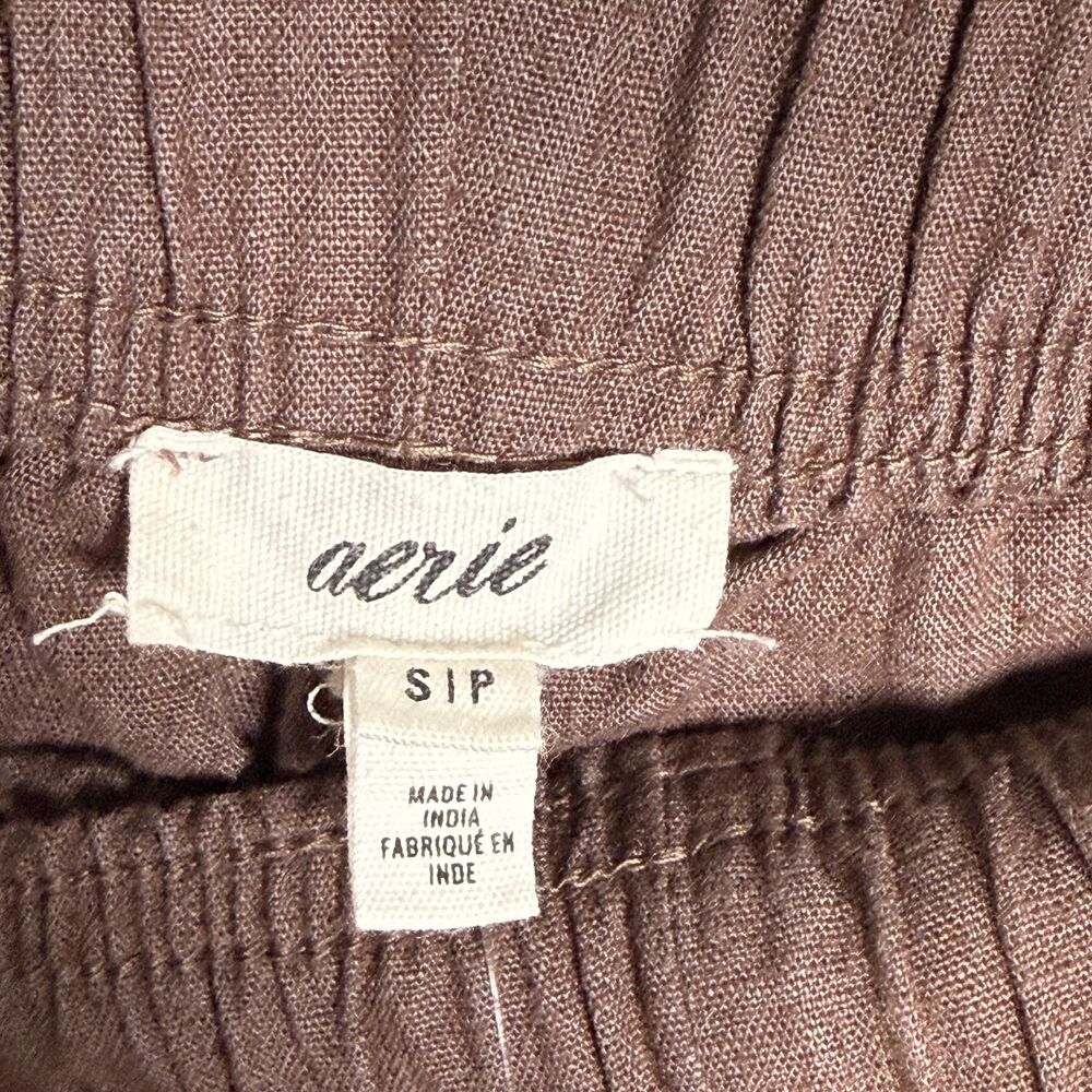 Aerie Linen Blend Shorts with Ruffle High Rise Brown Size S Cinch Waist New - Picture 5 of 5